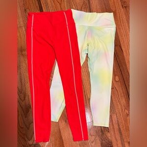 Fabletics - 2 Pair - Red & White and Rainbow Sherbet - Active Leggings - Medium
